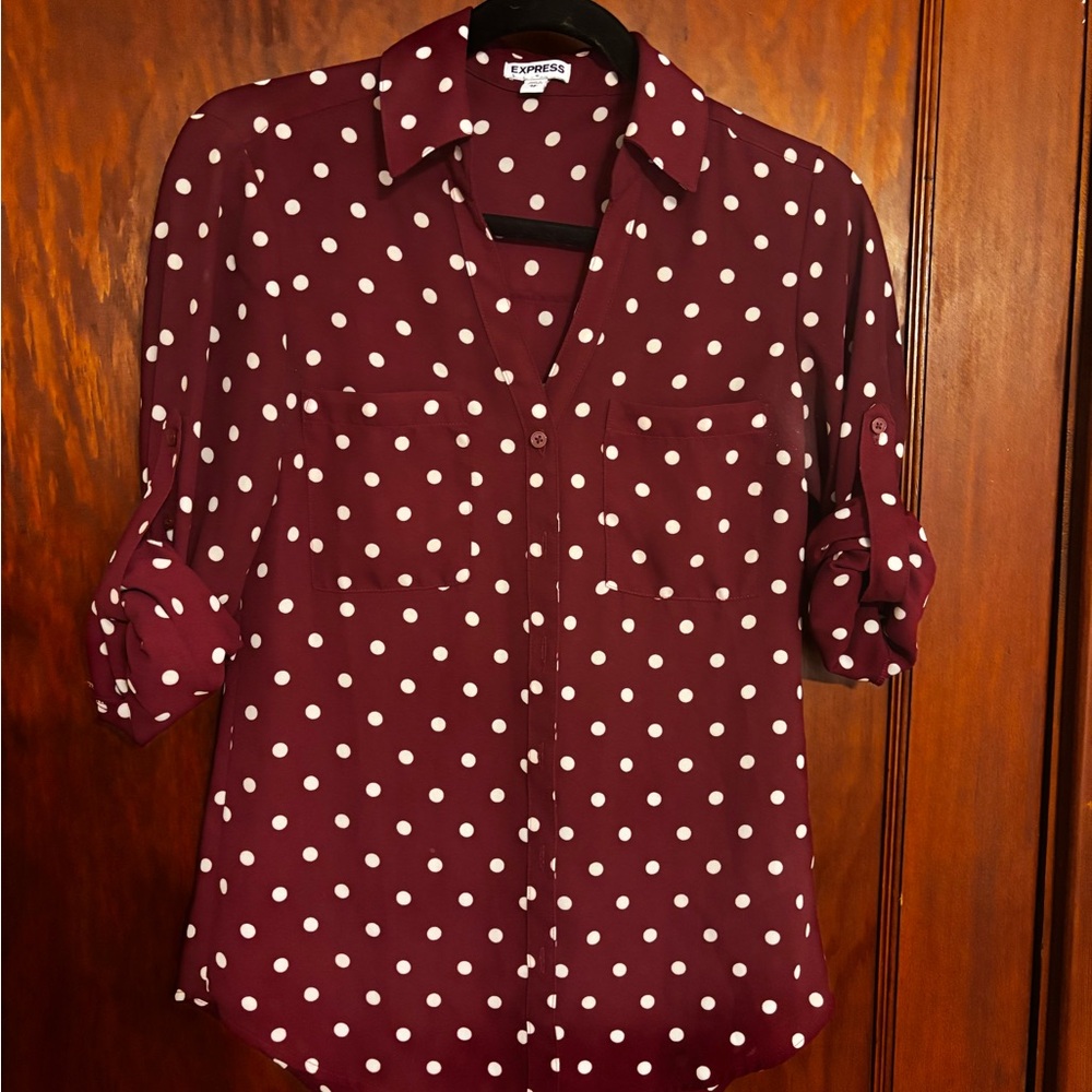 Express Women's Burgundy Polka Dot Top